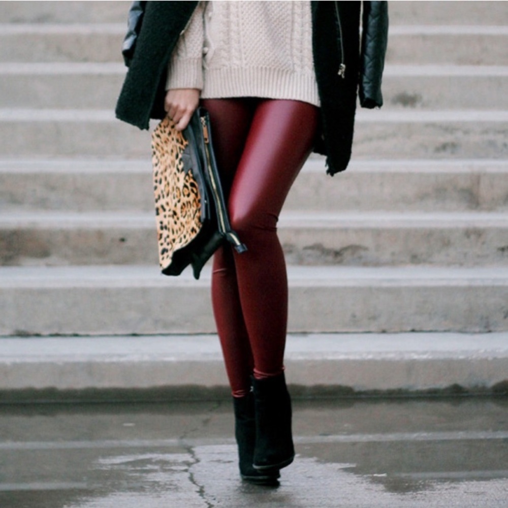 Express Ox Blood Burgundy Faux leather Leggings